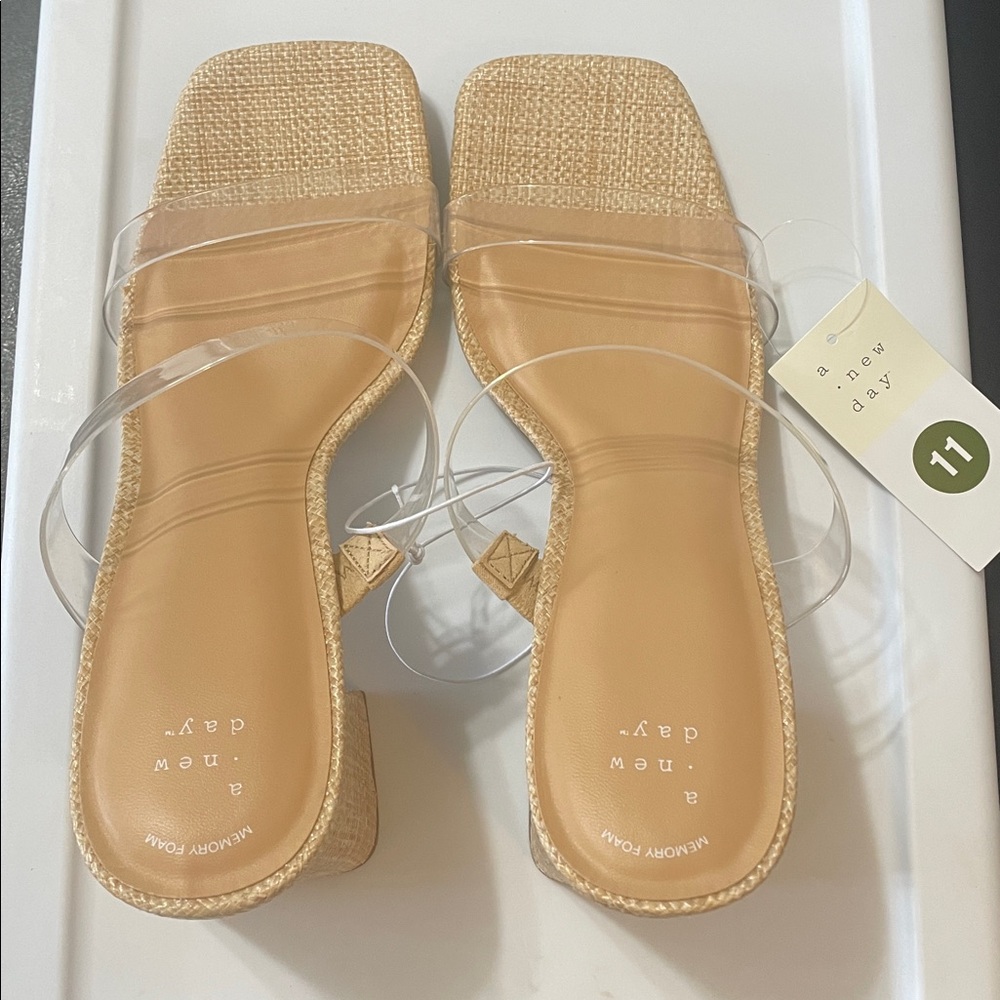 a new day Hattie Clear-Strap Sandals in Natural NWT 3.5 inch heel Sz. 11